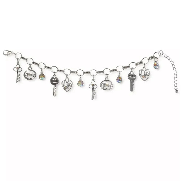 Holiday Lane Silver-Tone Crystal Teach & Key-Motif Charm Bracelet NWT - Picture 2 of 2